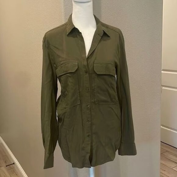 Zara Olive Green Long Sleeve Tunic Blouse - Picture 1 of 4